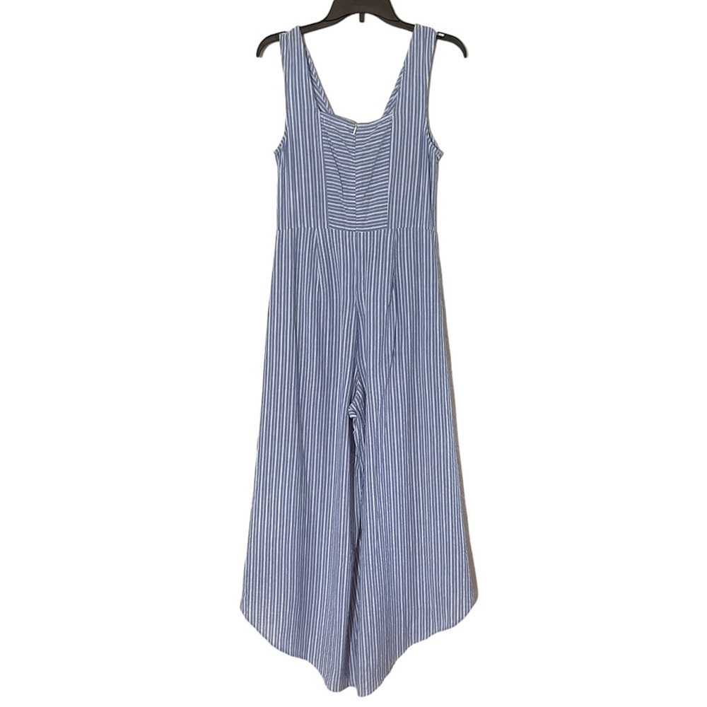 Taylor & Sage Junior’s Seersucker Stripe Jumpsuit Blue White Size M - Picture 4 of 9